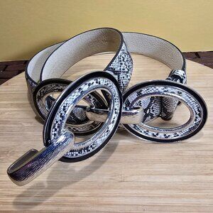 Chicos Leather Adjustable Slide Hip belt Faux Black & White snakeskin Design